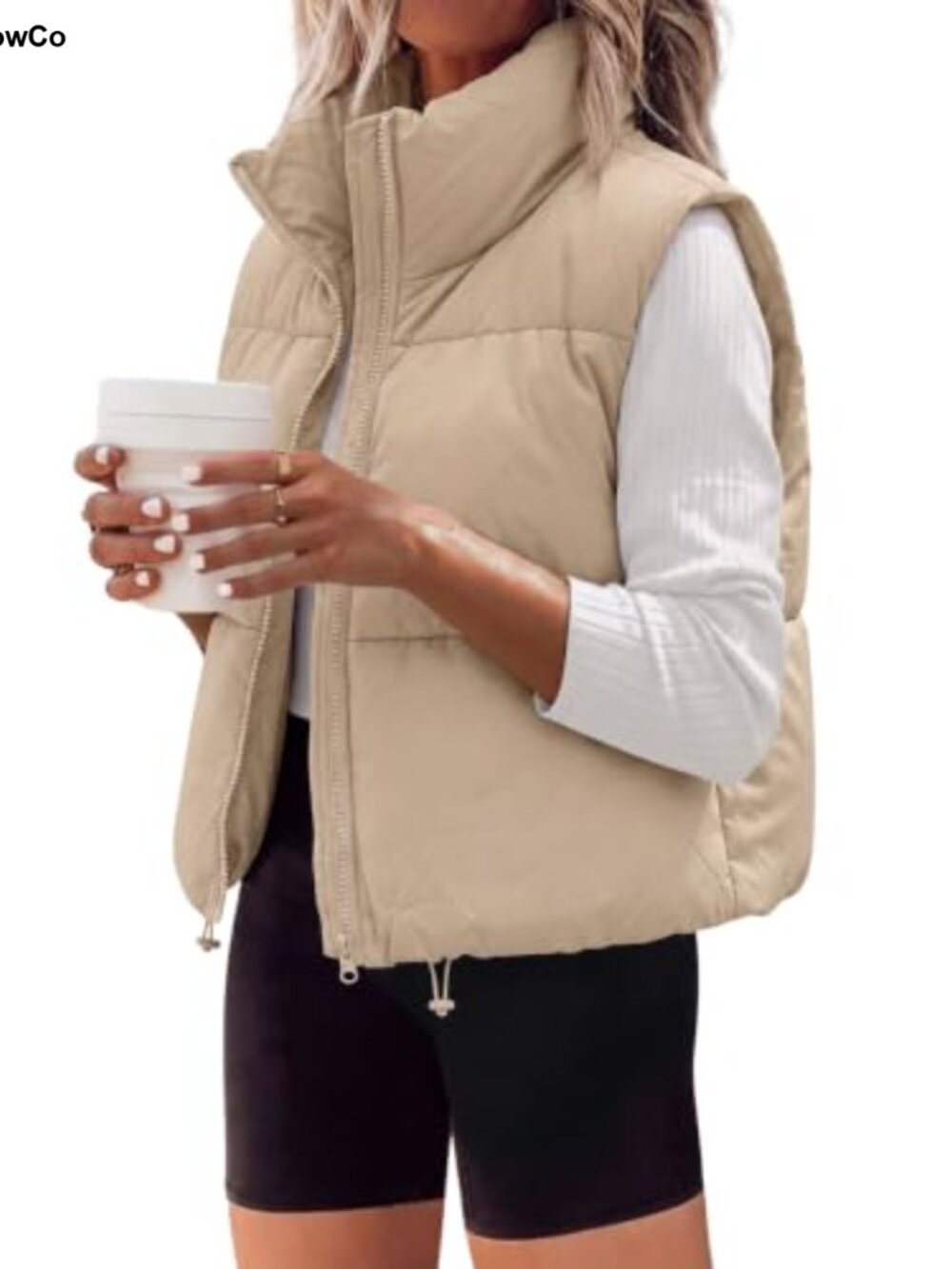 Cropped Puffer Vest Zip Up Stand Collar Sleeveless Padded Vest
